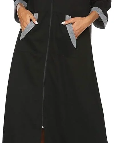 Ekouaer Women Zipper Robe 3/4 Sleeves Loungewear