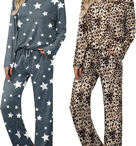 Ekouaer Womens 2 Pack Pajama Set Long