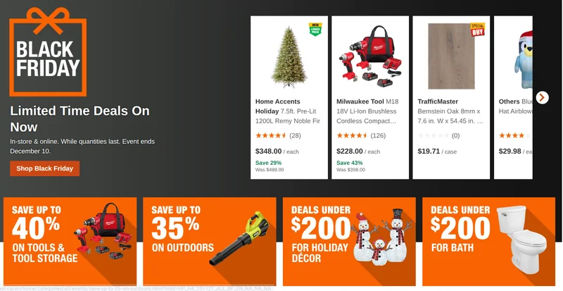 Home Depot Canada Black Friday 2025 Deals Sale: up to 40% off + Doorcrashers