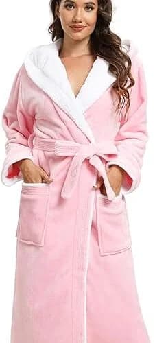 ROSYLINE Womens Robes Kimono Fleece Hooded Bathrobe