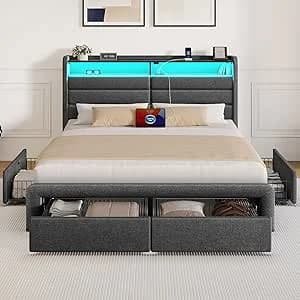Seventable Queen Bed Frame with 4 Storage