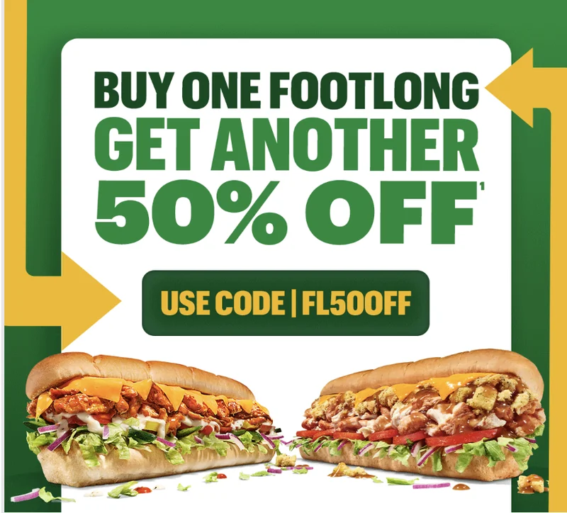 SUBWAY Restaurants Canada Offers: Buy a Footlong, Get Another at 50% off